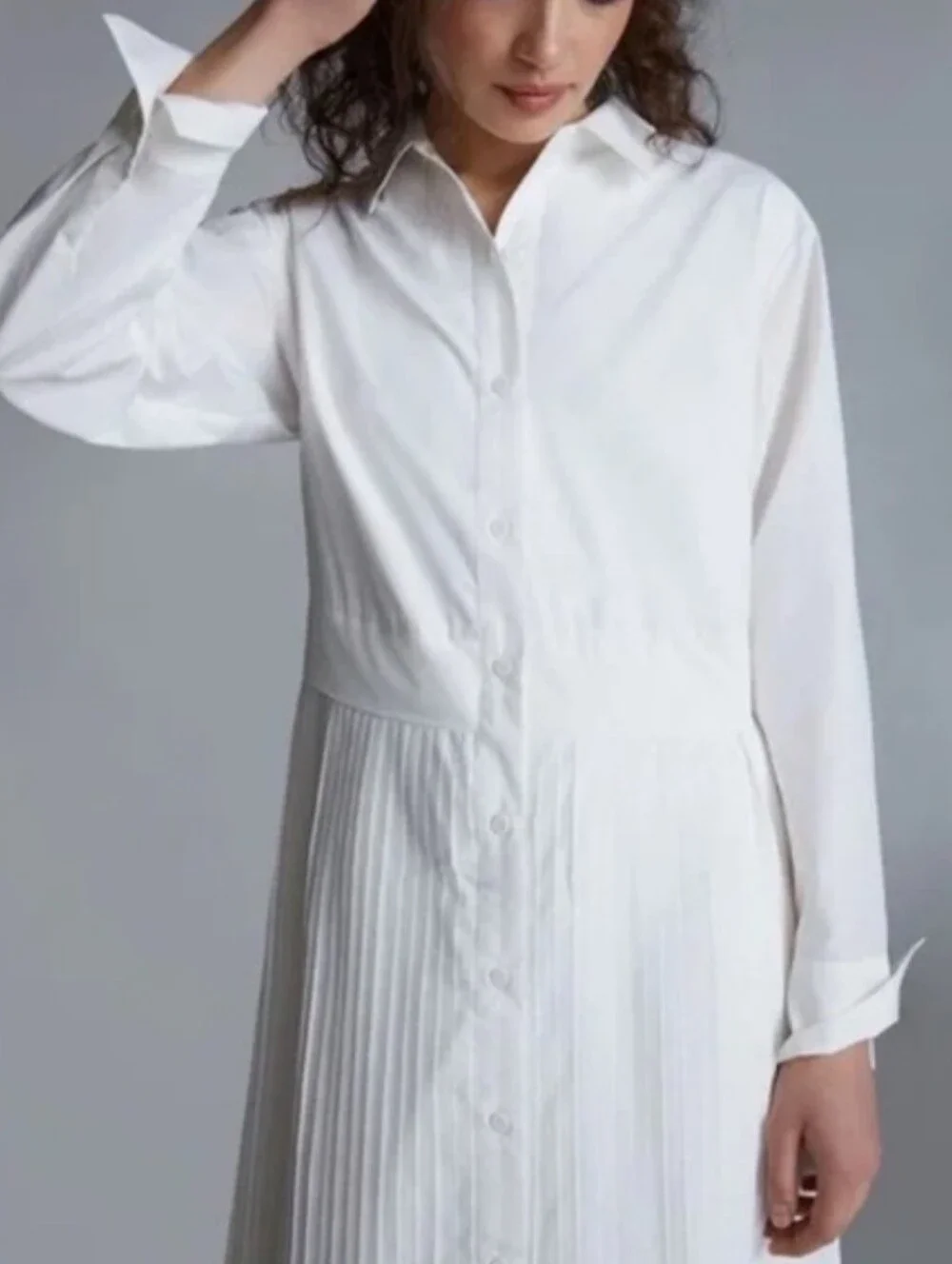Anthropologie Elenore White Pleated Shirt Dress, Sz S - Picture 3 of 6